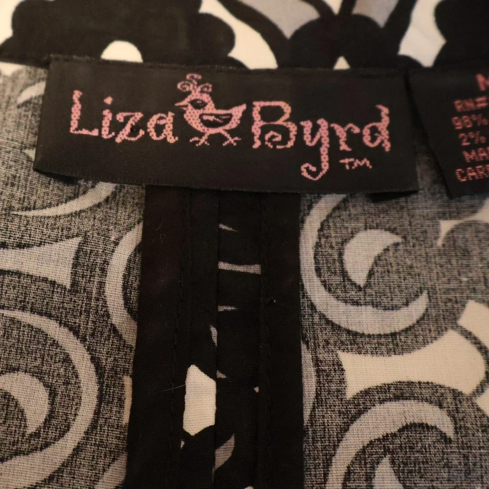 Liza Byrd Tie Front Blazer Womens Size M Office Career Black White Cotton Brunch - Picture 5 of 12